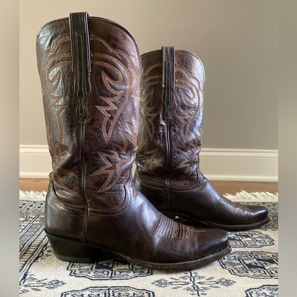 Lucchese Chocolate Brown Mad Dog Goat Leather Men's Boots, Size 9.5